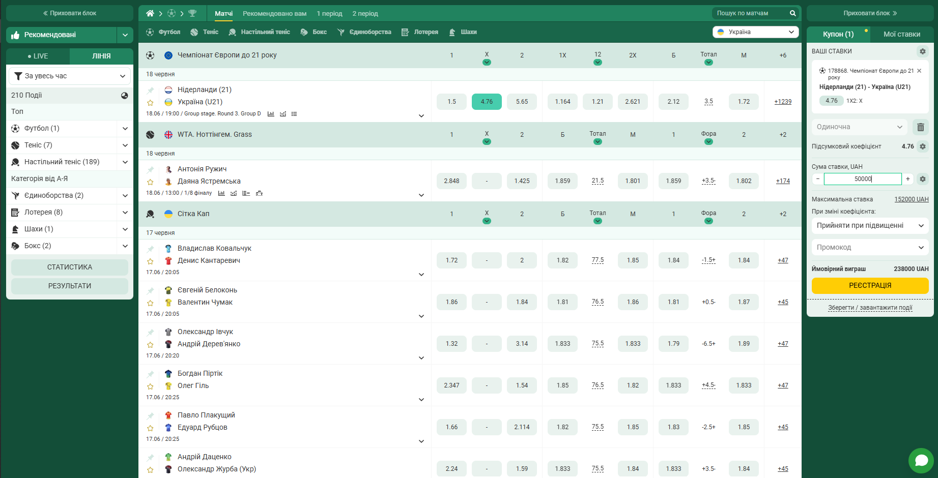 Сторінка ставок на спорт у Betwinner — футбол, кіберспорт, live-події